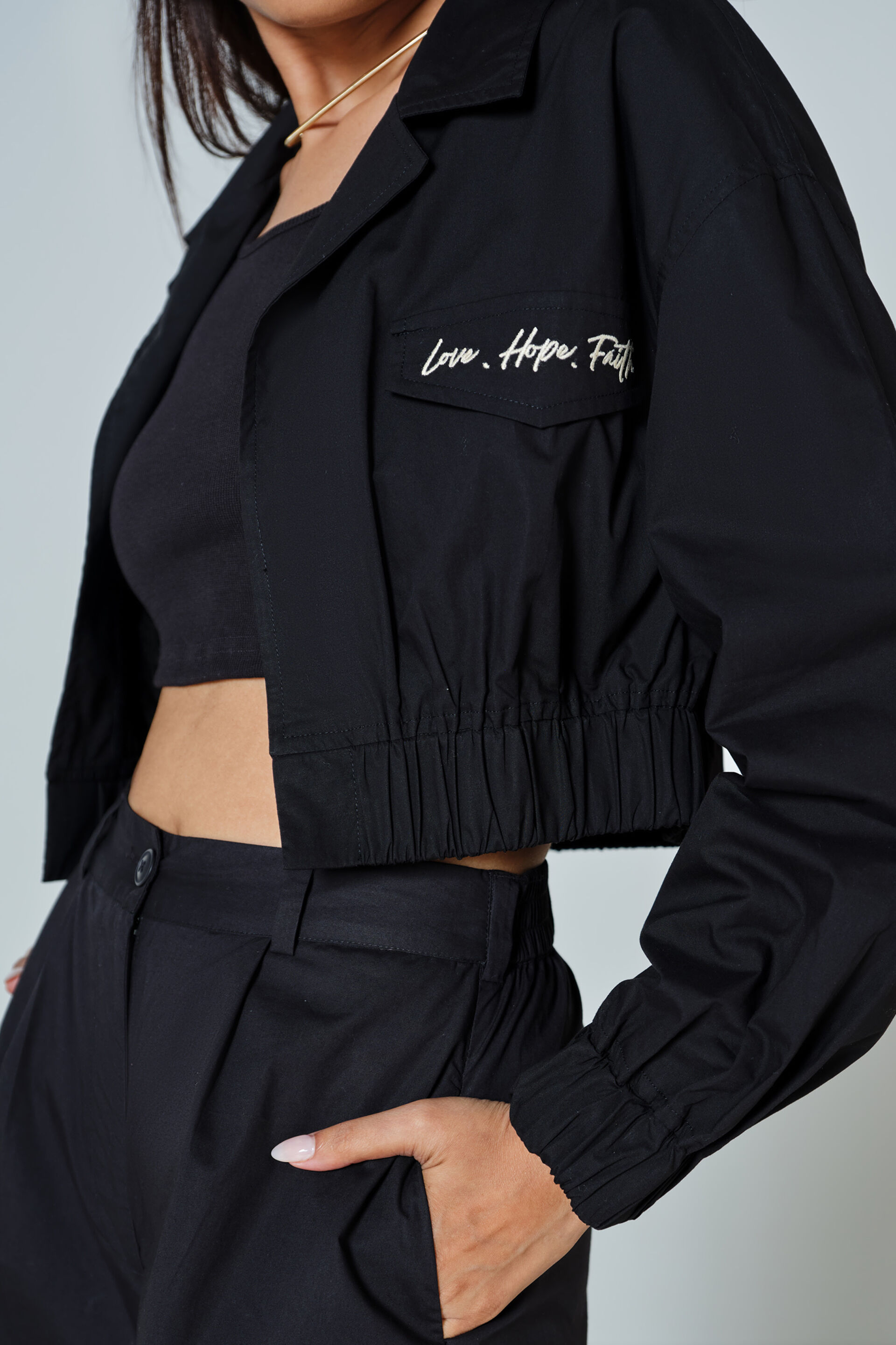 Chica Cropped Cotton Jacket, Black, image 4